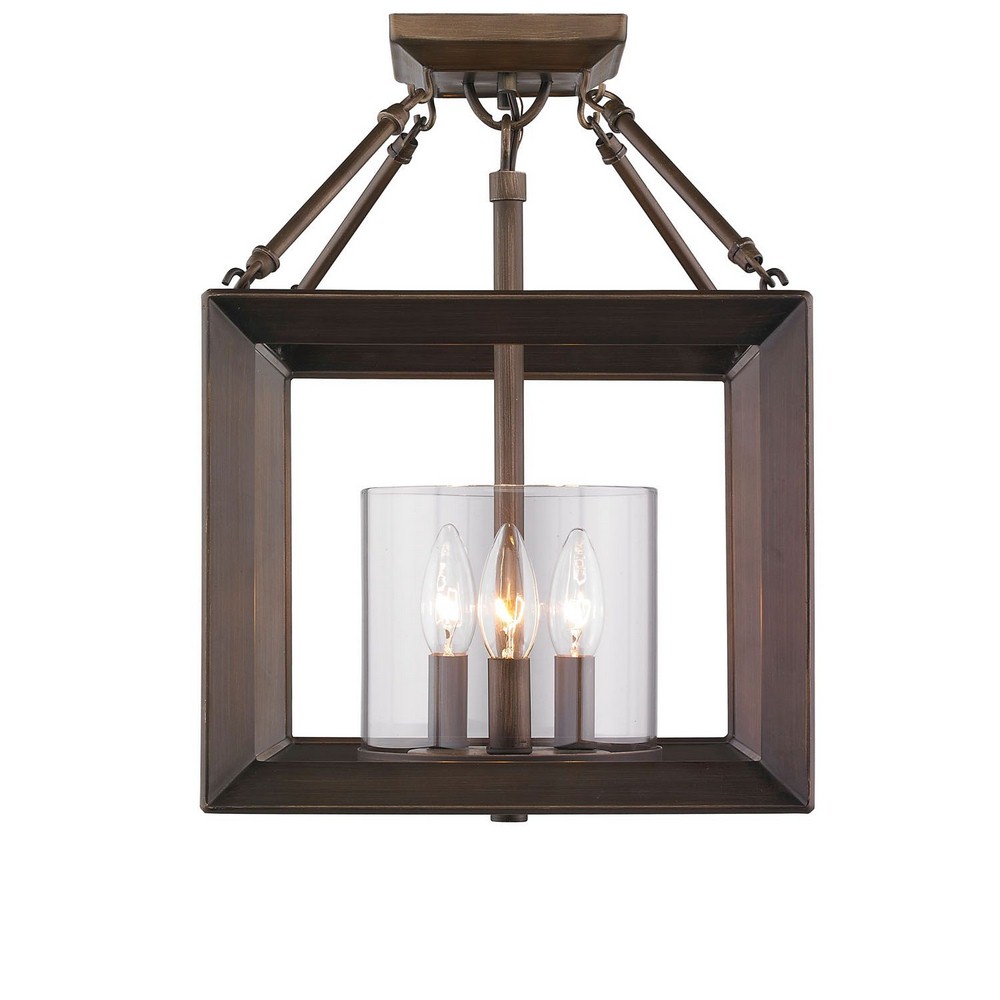 Golden Lighting-2073-SF GMT-Smyth - 3 Light Convertible Semi-Flush Mount in Contemporary style - 17.25 Inches high by 11.75 Inches wide Clear Glass  Gunmetal Bronze Finish